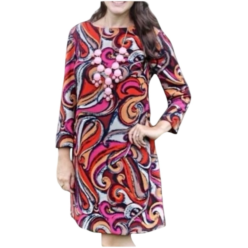 Maeve Anthropologie Womens Size XS Flavia Swirl Shift Dress Red Pink